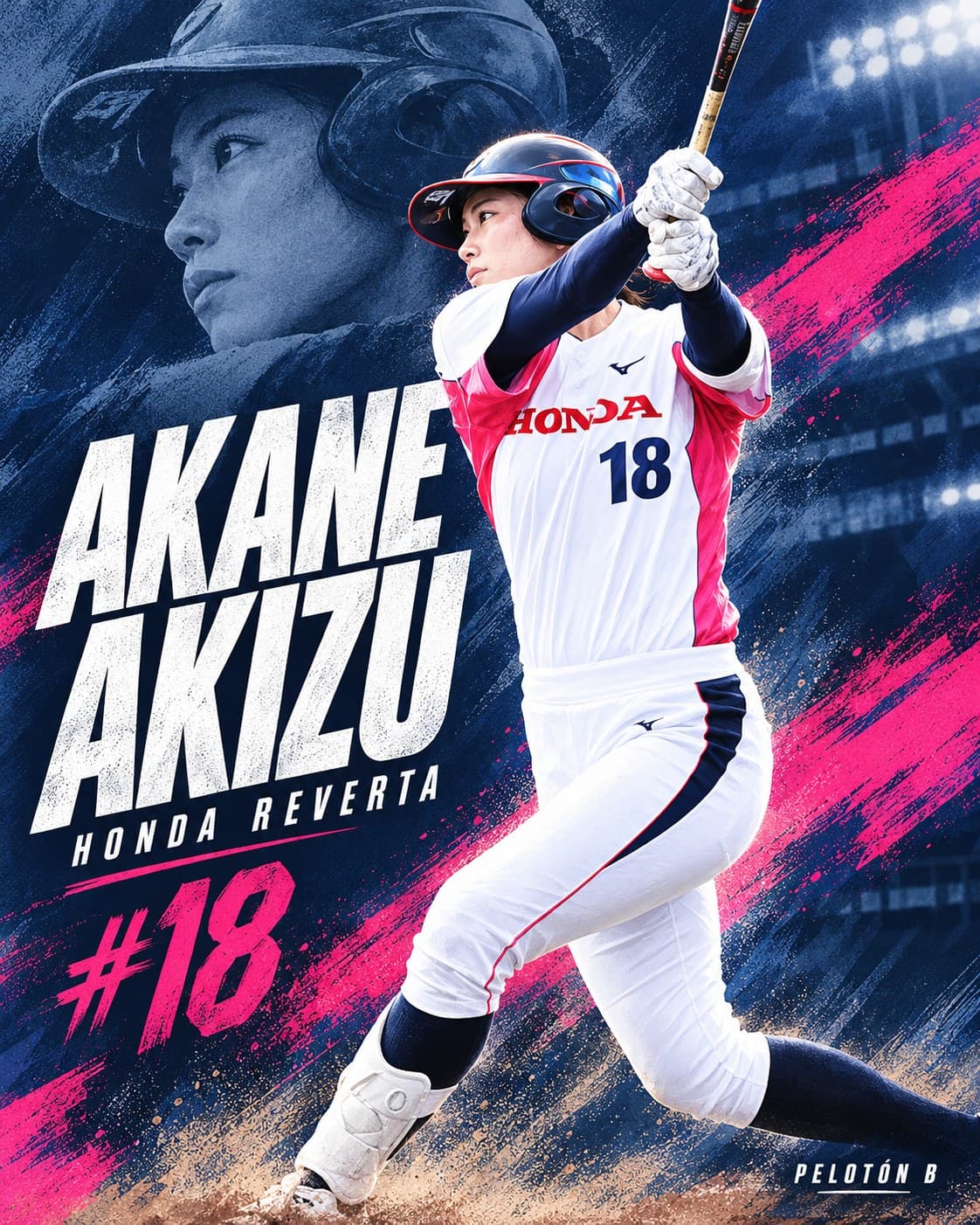 Akane Akizu (#18), MWP de Honda Reverta: jonrón de remontada en la 7ma. Ilustración: Pelotón B.