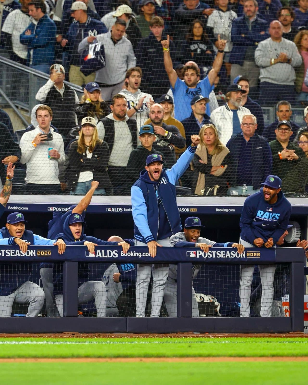 El dugout de los Rays explota en el Yankee Stadium. Foto: Tampa Bay Rays.