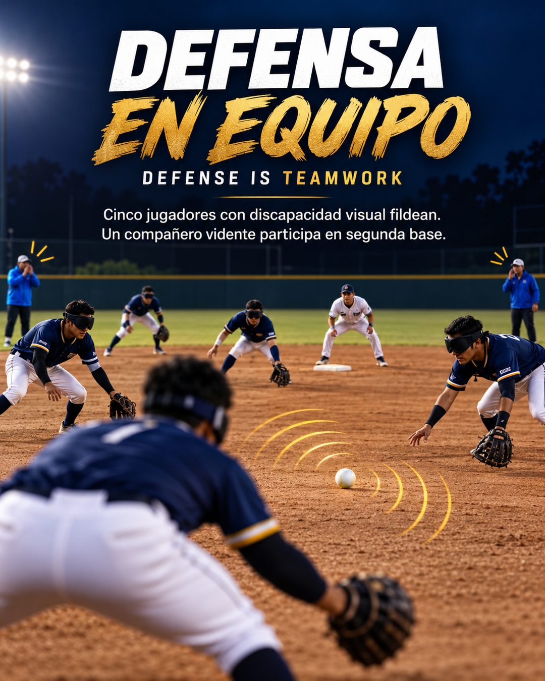 Defensa en equipo en el blind baseball. Gráfico: Pelotón B.
