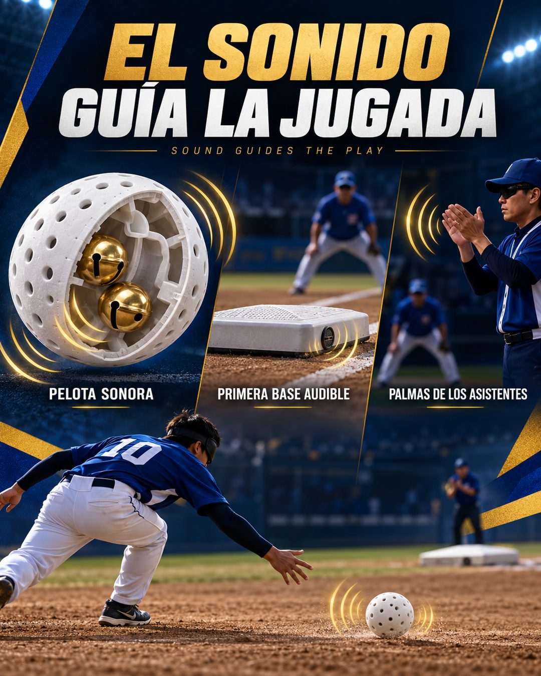 Pelota sonora, primera base audible y palmas de los asistentes. Gráfico: Pelotón B.