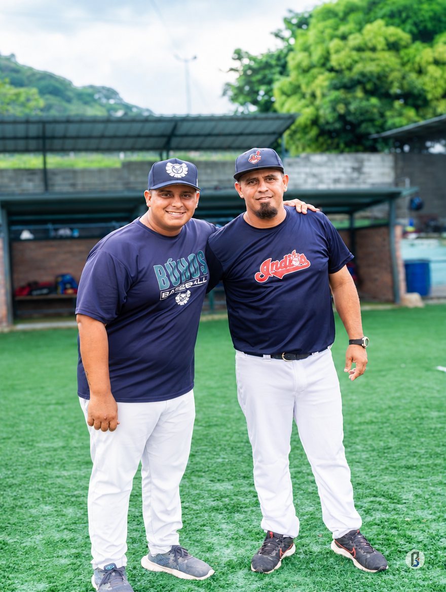 Nelson Mieles (Búhos) y Omar González (Indios), directores técnicos del equipo campeón Estrellas Azules U-14. © Pelotón B.