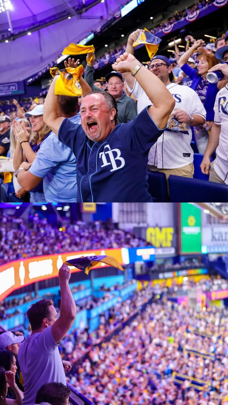 Víctor Mesa Jr. celebra con sus compañeros durante el Juego 4 de la Serie Mundial. Foto: Tampa Bay Rays.