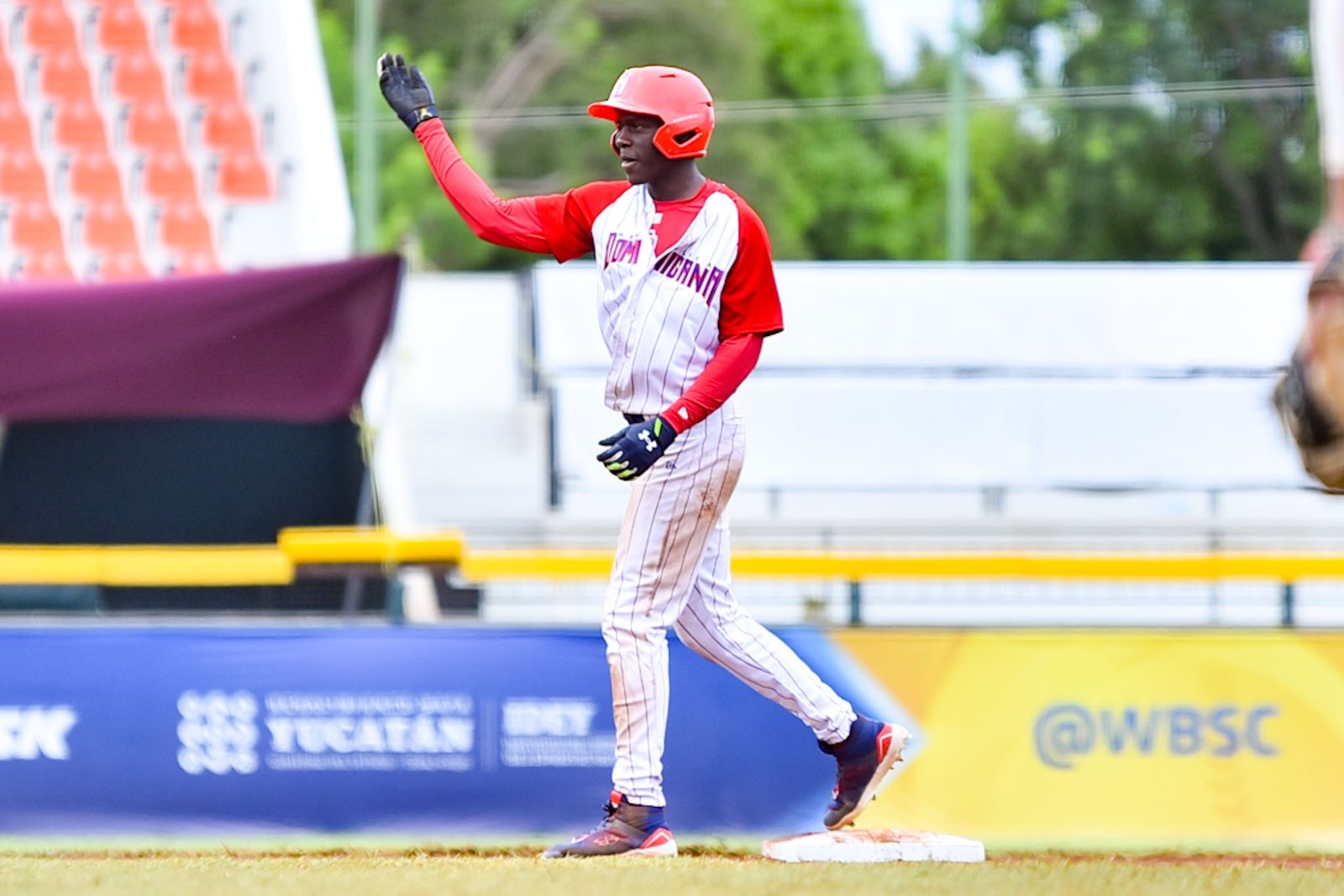 Un jugador de República Dominicana celebra ante China Taipéi. Foto: WBSC.